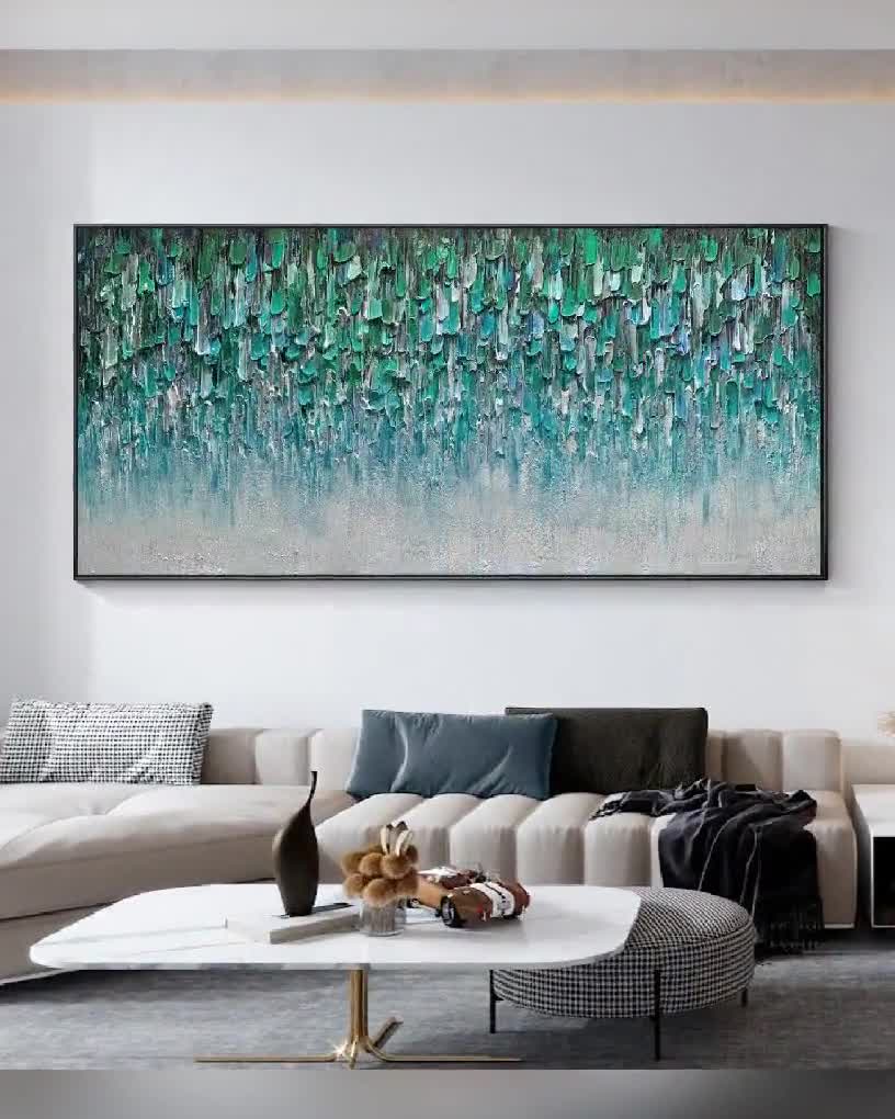 Teal Gold Ray popular Abstract Painting Canvas Wall Art Decor, Livingoom Bedroom Frame Wall Art Vertical Long Huge Extra Wall Art